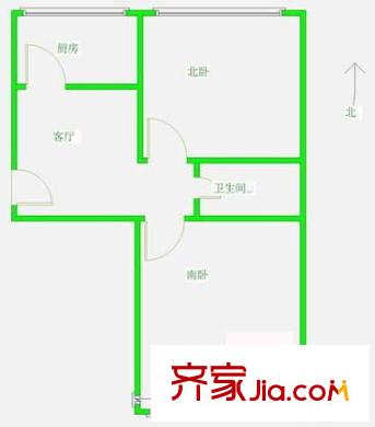 大柳树甲17号院户型图户型图 2室1厅1卫1厨