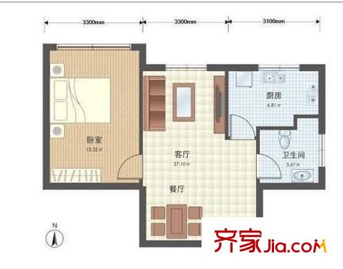 万方景轩 1室 户型图