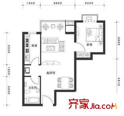 万方景轩 1室 户型图