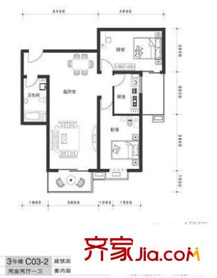 万方景轩户型图户型图 2室2厅1卫1厨
