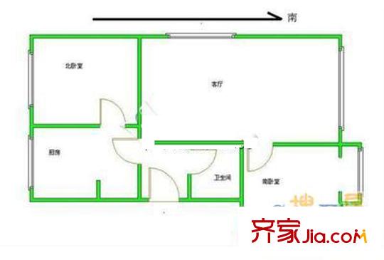 美然百度城户型图户型图 2室1厅1卫1厨