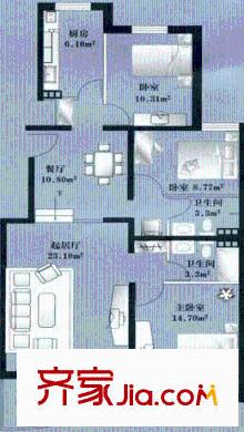 美然百度城户型图户型图 3室2厅2卫1厨