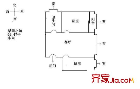 梨园小镇户型图户型图 1室1厅1卫1厨