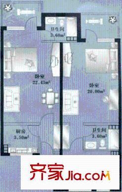 美然百度城户型图户型图 1室1厅1卫1厨