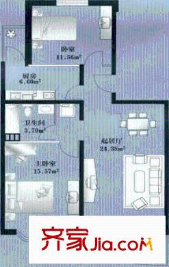 美然百度城户型图户型图 2室1厅1卫1厨