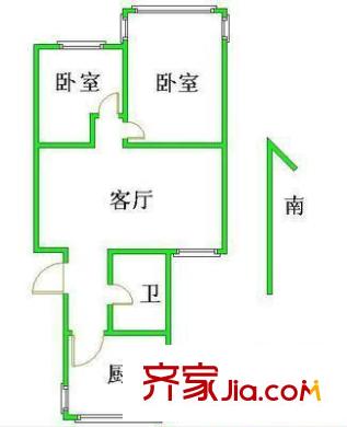 玉带河西街户型图户型图 2室1厅1卫1厨