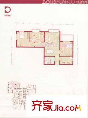 东环居苑户型图8#A户型 3室2厅1卫1厨