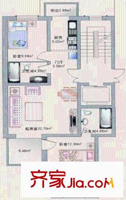 同心嘉园户型图乙2户型 2室2厅2卫1厨