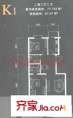 摩卡空间户型图K1户型 2室2厅2卫1厨