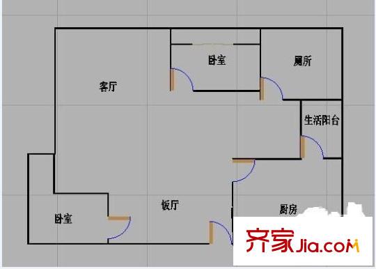 摩卡空间户型图 户型图 2室2厅1卫1厨