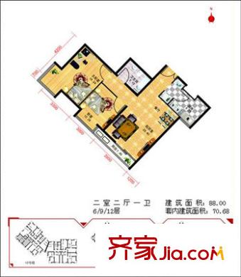 葛布店东里户型图户型图 2室1厅1卫1厨
