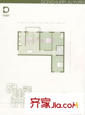 东环居苑户型图6#A1型 3室2厅1卫1厨