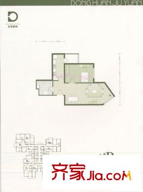 东环居苑户型图6#D1型 1室2厅1卫1厨