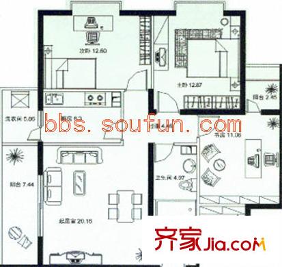 裕瑞轩户型图户型图 3室1厅1卫1厨