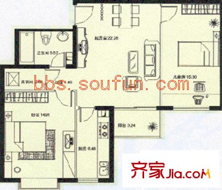 裕瑞轩户型图户型图 2室1厅1卫1厨