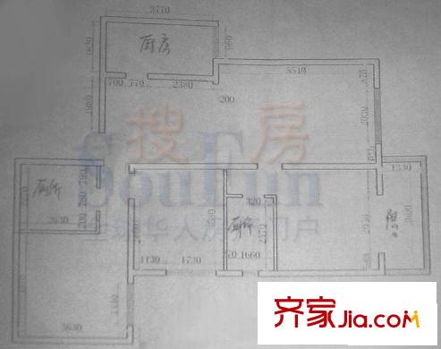 中灿苑户型图B东户型 3室2厅2卫1厨