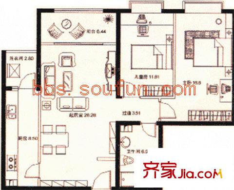 裕瑞轩户型图户型图 2室2厅1卫1厨