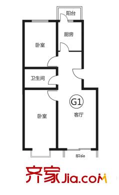 田园新村户型图二居户型图 2室2厅1卫1厨