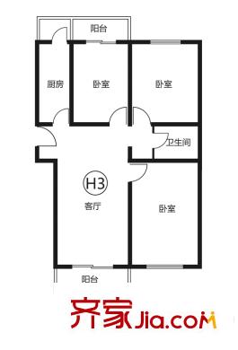 田园新村户型图三居户型图 3室2厅1卫1厨