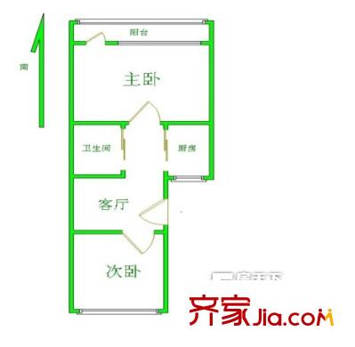 炮局头条户型图户型图 2室1厅1卫1厨