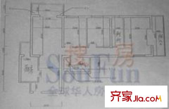 中灿苑户型图D东户型 3室2厅2卫1厨