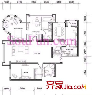铂宫国际中心户型图公寓03户型 4室2厅3卫1厨