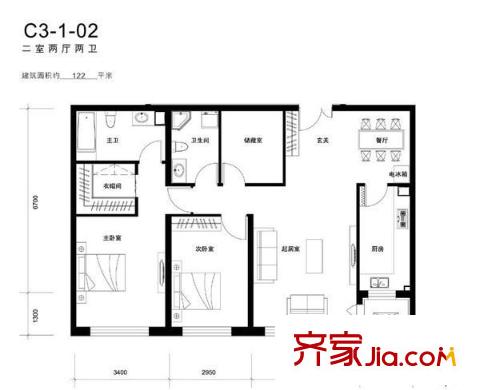 宝石花苑 2室 户型图