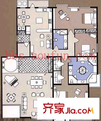康斯丹郡户型图海德堡E户型 3室2厅2卫1厨