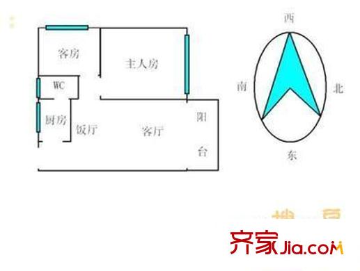 炮局头条户型图户型图 2室2厅1卫1厨