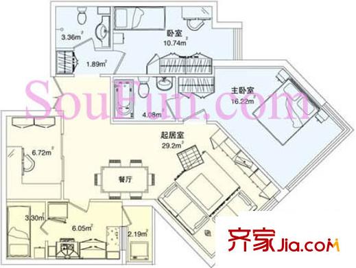 阳光100国际公寓户型图C户型 2室2厅2卫1厨