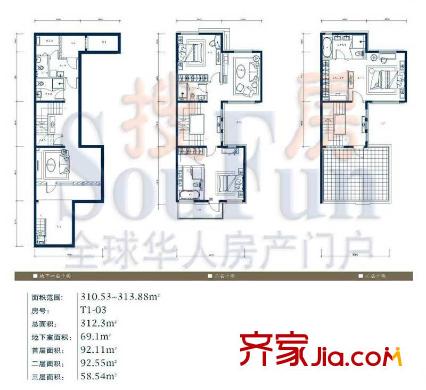 卓锦万代户型图Cn户型 3室3厅5卫1厨