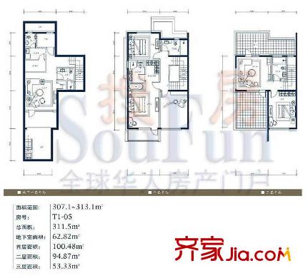 卓锦万代户型图En户型 3室3厅5卫1厨