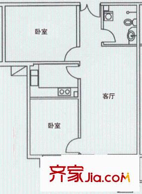城市亮点户型图温馨两居 2室1厅1卫1厨
