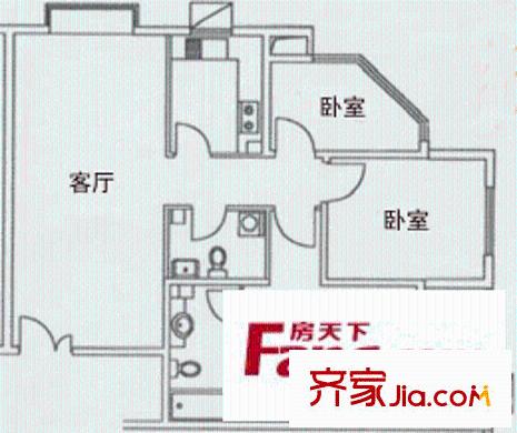 城市亮点户型图精致三居 3室1厅2卫1厨
