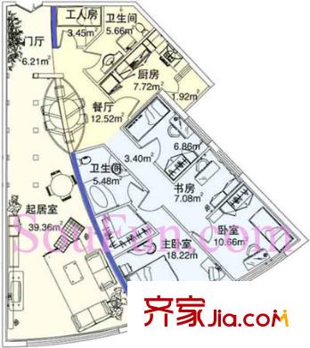 阳光100国际公寓户型图E户型 5室3厅2卫1厨