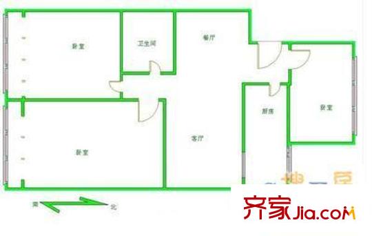 体育馆西路户型图户型图 3室2厅1卫1厨
