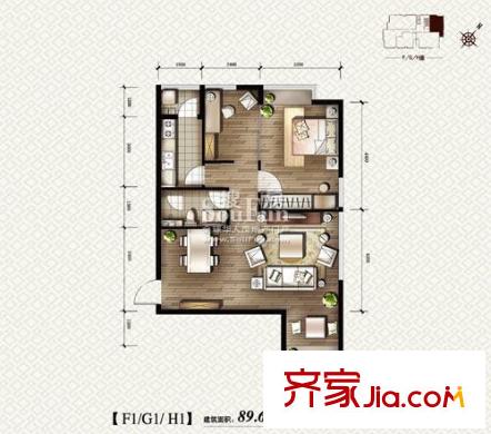 金地名京户型图F1G1H1户型 1室2厅1卫1厨