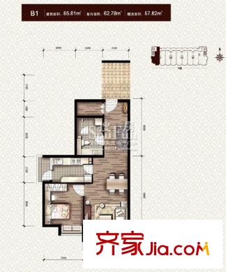 金地名京户型图loftB1一层户型 1室2厅1卫1厨