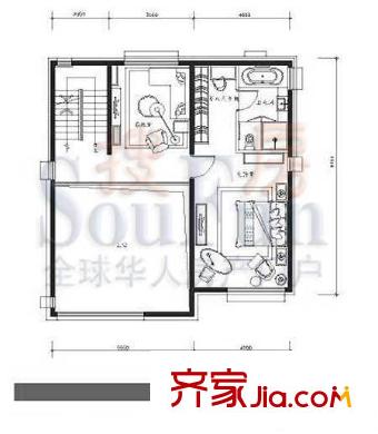 卓锦万代户型图B2户型二层平面图 1室1厅1卫