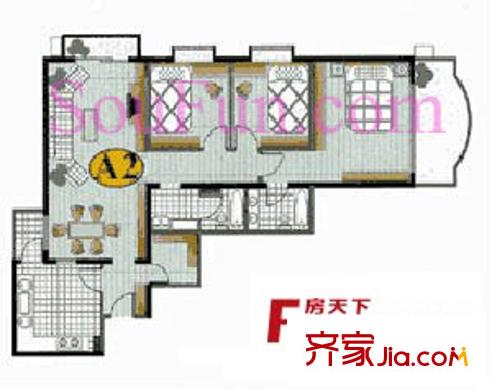 富仁名苑户型图A2户型 3室2厅2卫1厨