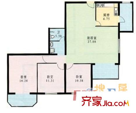 双花园南里一区户型图户型图 3室1厅1卫1厨