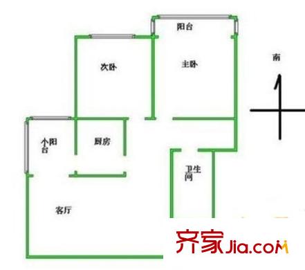 青云南区户型图户型图 2室1厅1卫1厨