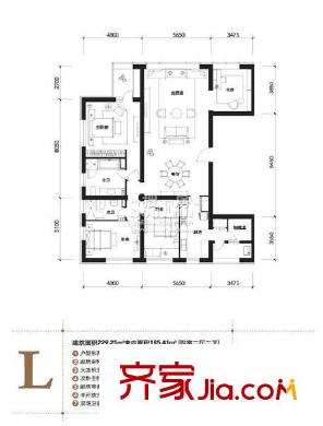 US联邦公寓户型图L户型 4室2厅2卫1厨