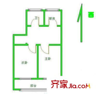 青云南区户型图户型图 2室1厅1卫1厨