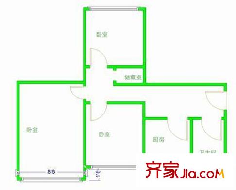 青云南区户型图户型图 3室1厅1卫1厨