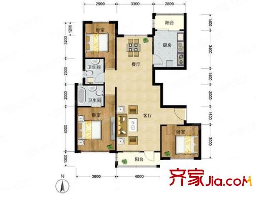 逸翠园 3室 户型图
