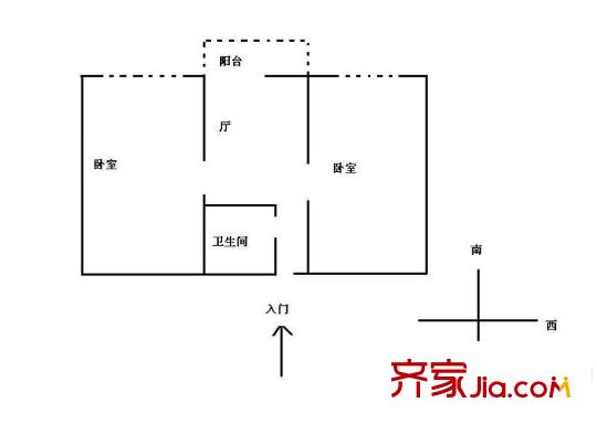 双榆树北里户型图户型图 2室1厅1卫1厨