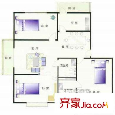 运河园户型图户型图 3室2厅2卫1厨