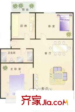 运河园户型图户型图 2室2厅1卫1厨