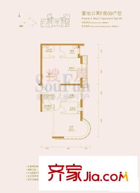 凤凰城三期户型图F座09户型 2室2厅2卫1厨